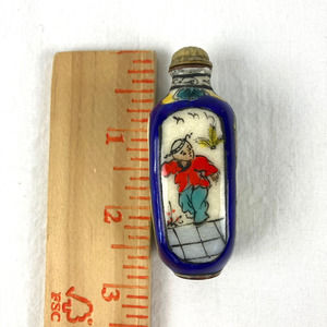 Antique Chinese Snuff Perfume Bottle 4 Sided Hand Painted Scenes